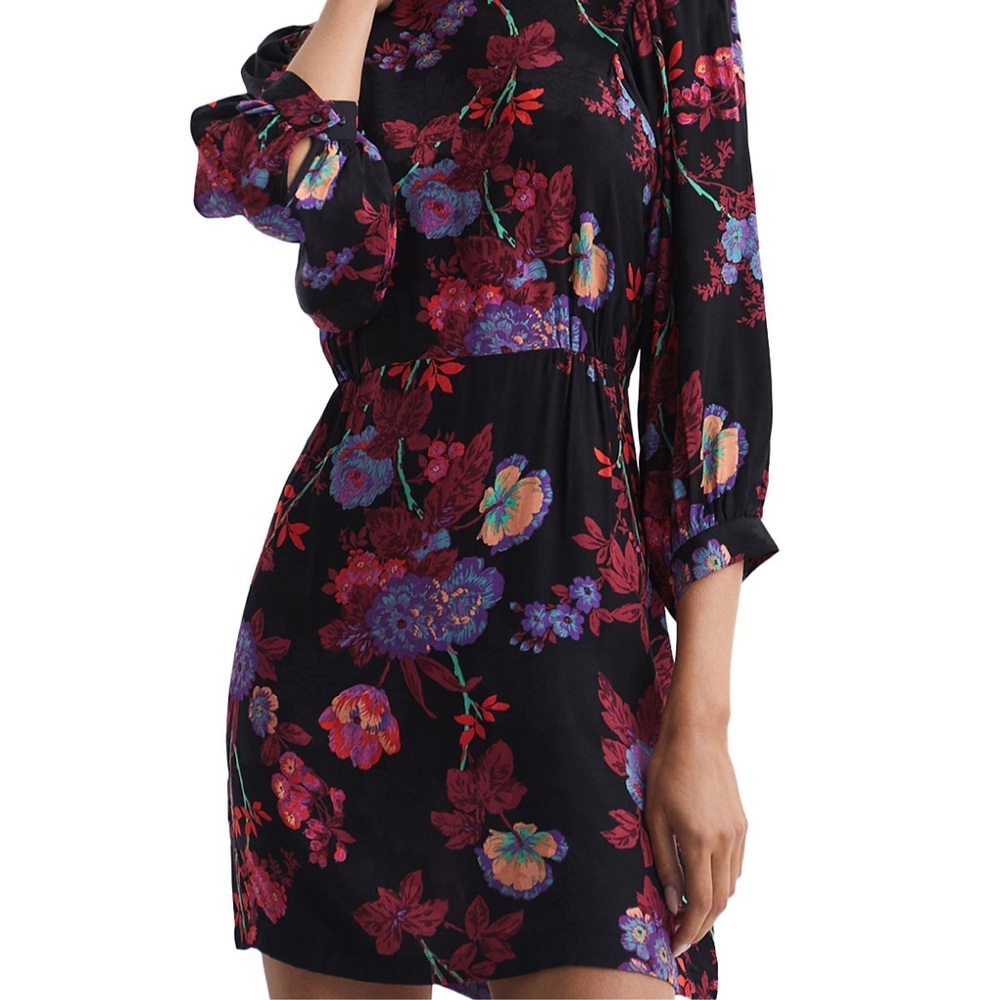 Reiss Black Pink Floral Paulina Mini Dress